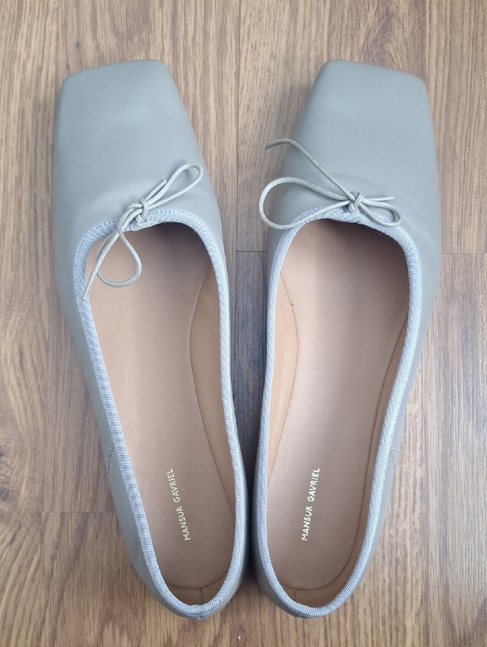 Mansur Gavriel  Taupe Square-Toe Bow Ballet Flats